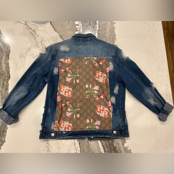 Disco 30A Boutique Sojara GG Bloom Florals Monogram Scarf Denim Jacket - Picture 1 of 6